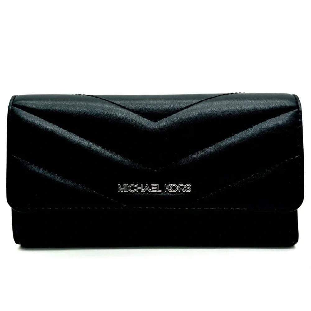 Michael Kors Large Quilted Trifold Wallet Black/Silver
